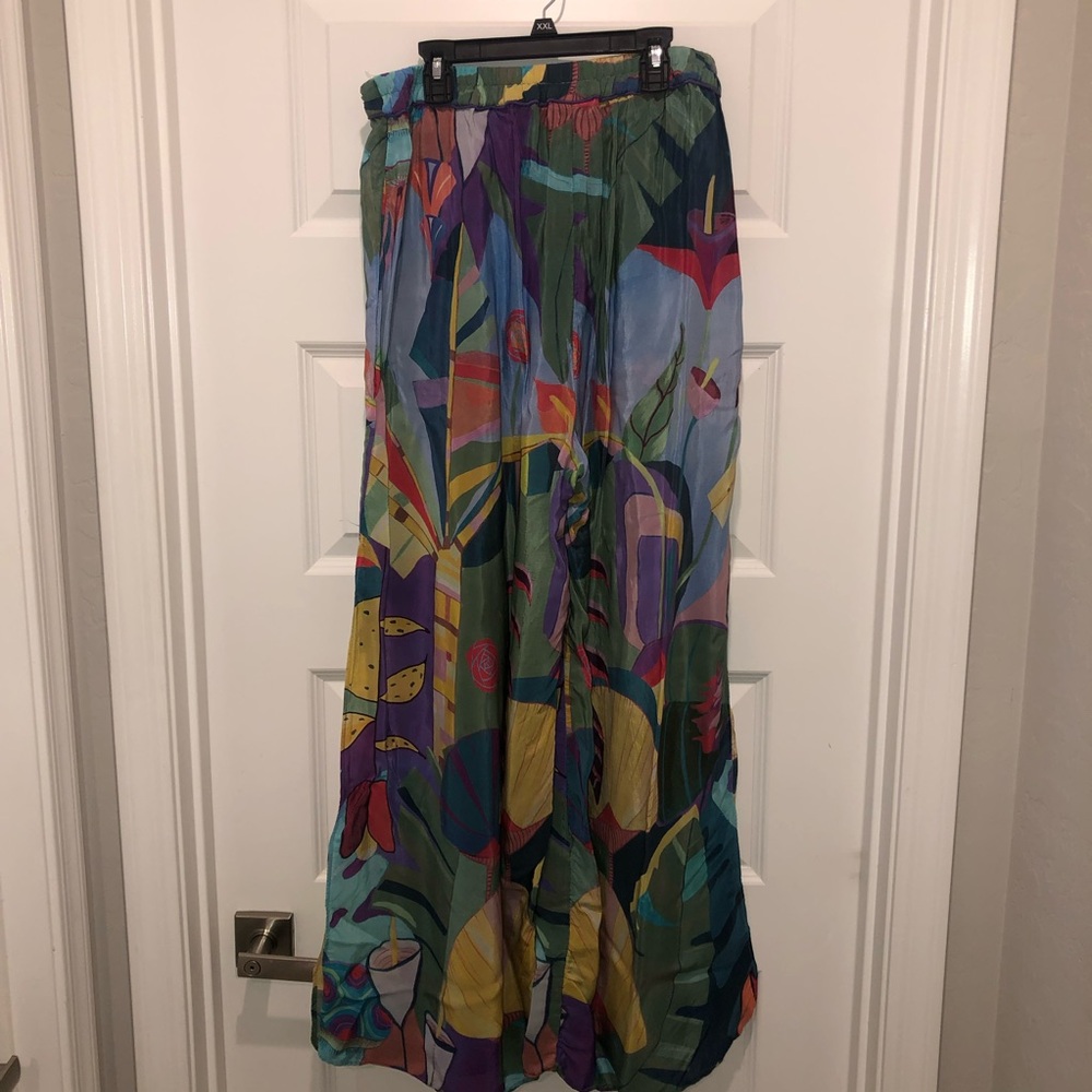 Farm Rio x Anthropologie Tropical Scenario Slit Wide Leg Pants sz L - Picture 8 of 9